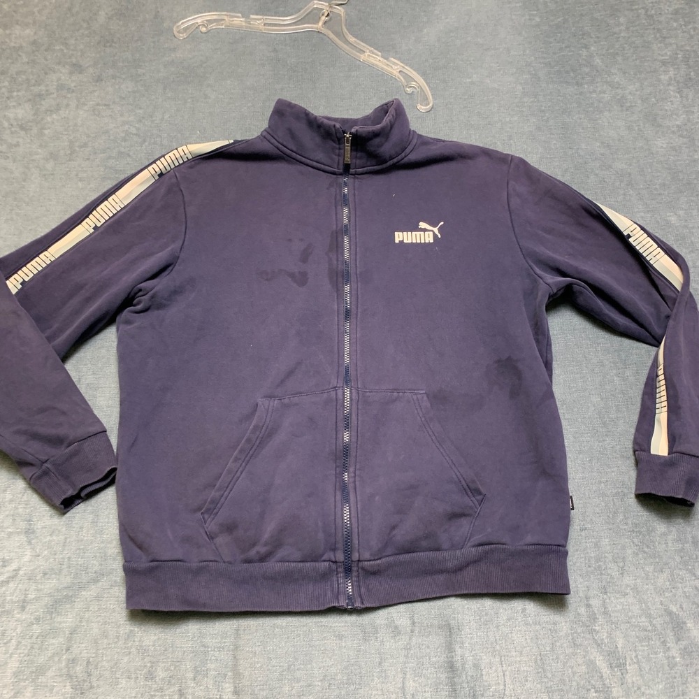 Puma Track Jacket Mens Large Navy Fleece Lined Athleisure Gym Training Full Zip
